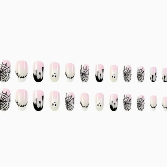 🖤👻🕸 NEW Halloween Fall Ghost Spider Black Luxury Oval Medium Nails 🎃👻🖤 - Picture 5 of 5